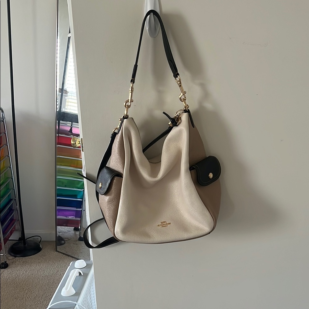 Coach Tan and Black Shoulder Bag with Chic Design